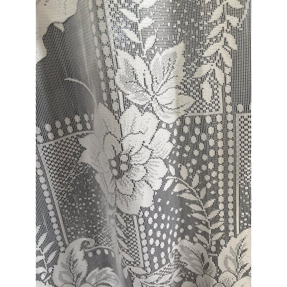 Lace Curtain Panel with Attached Valance 64" W x 92" L Cream Floral Pattern Poly - Picture 4 of 7